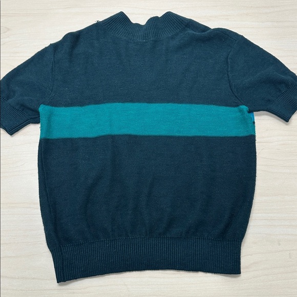 Free People dark green short sleeve sweater, green and blue stripe, size Small - Picture 7 of 9